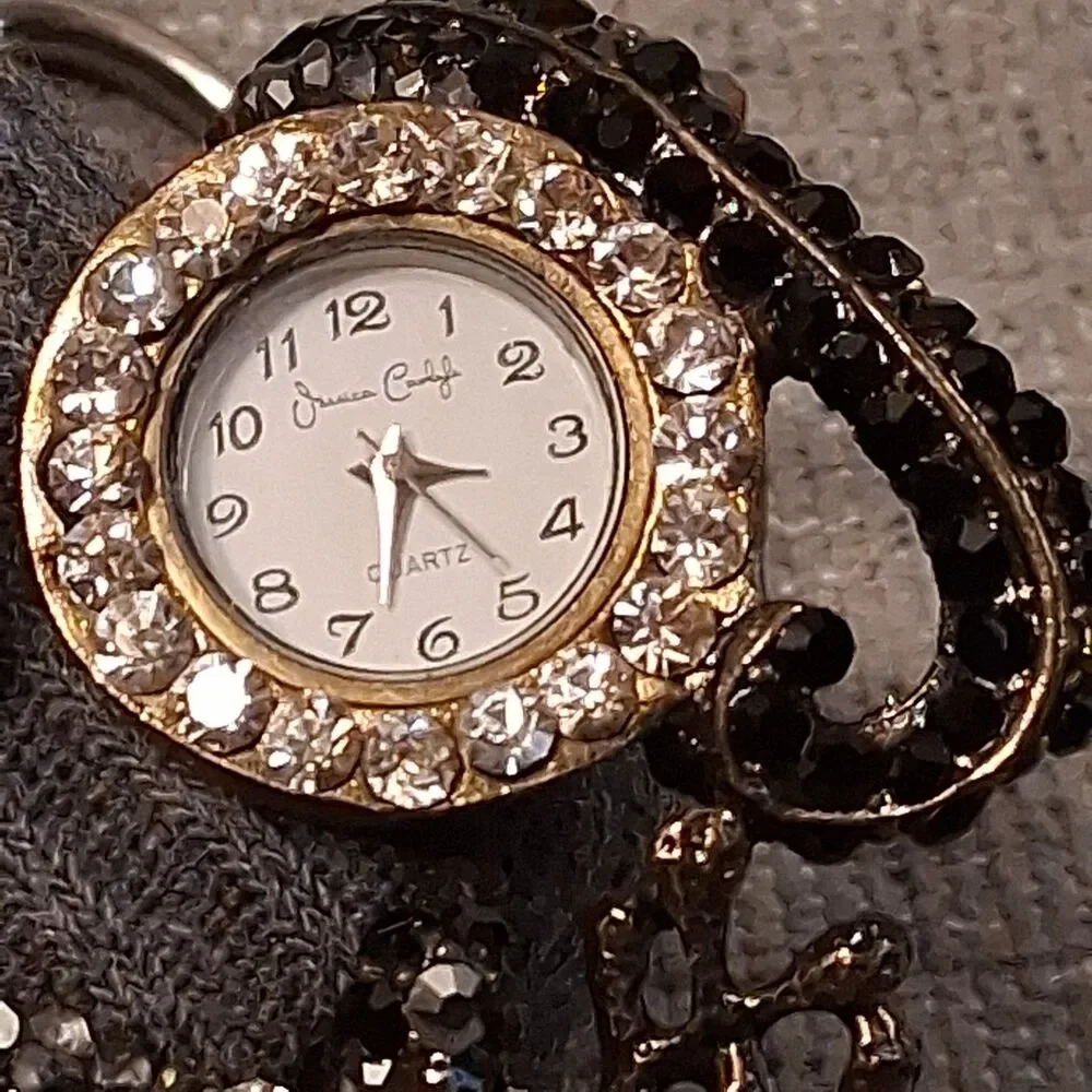 Jessica Carlyle Vintage Style Lizard Bangle Cuff Watch Rhinestone Gold Tone